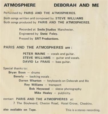 Track Info Atmosphere - Deborah and Me - Paris and The Atmospheres with Darren Wharton